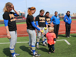 Zeke Dixon with the Viking softball team