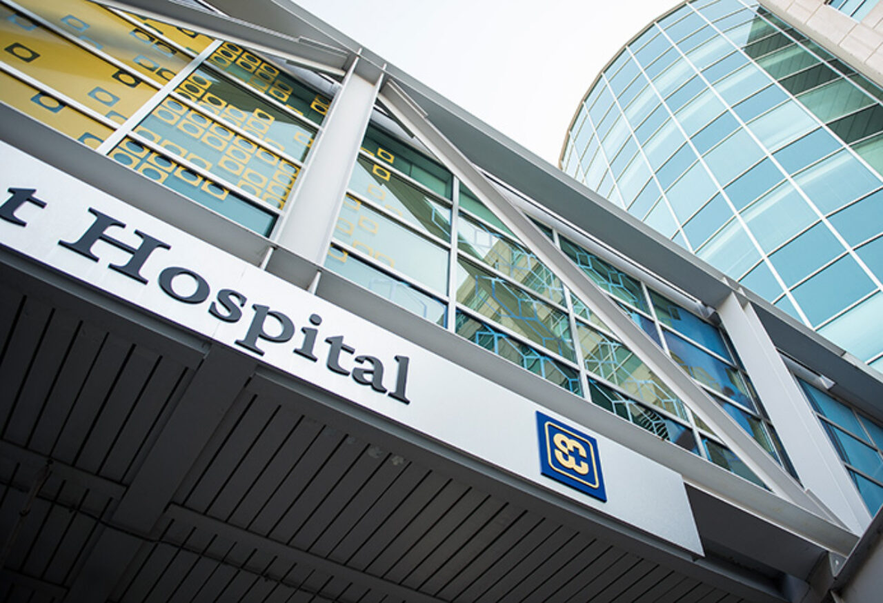 Glass walkway of Swedish Covenant Hospital