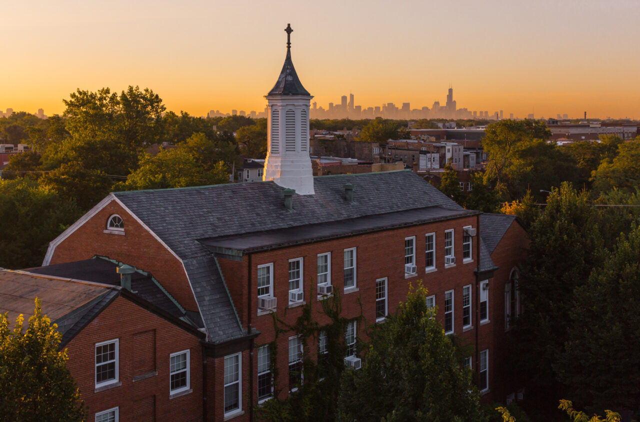 North Park Theological Semiary with Chicago city skyline
