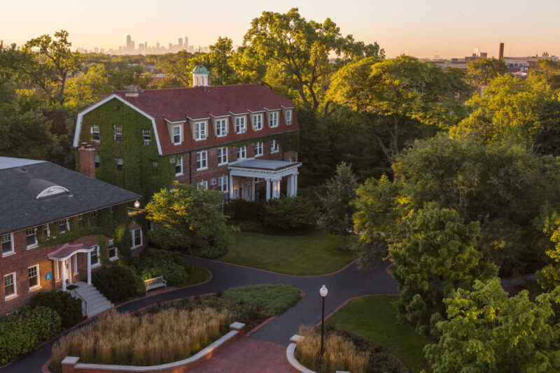 North Park campus with Chicago skyline in background